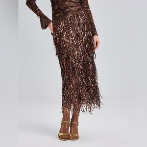 Rich Radi Q’S Tassel Sequin Midi Skirt in coffee